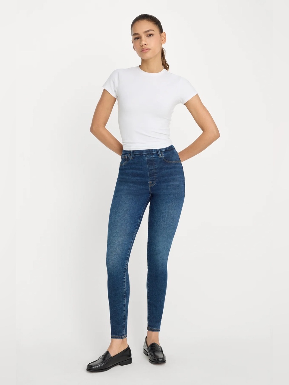 040 GOOD AMERICAN Women's Power Stretch Pull-on Skinny Jeans, Indigo490 Sz Large